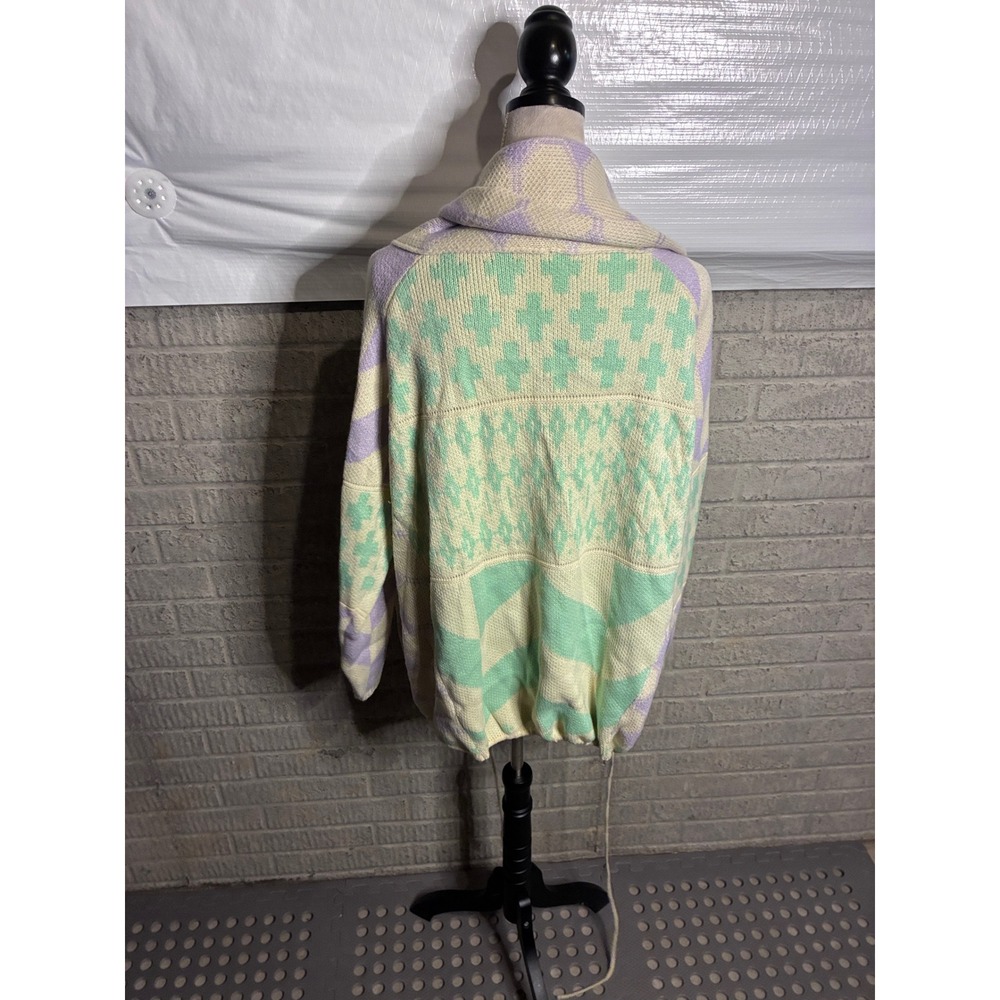 Fashion Pastel Patchwork Shawl Collar Knit Cardigan Green Purple L - Picture 2 of 5